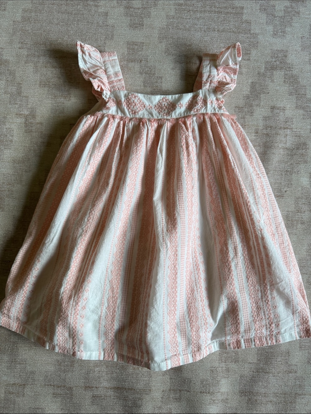 Tahari Boho Pink and White Striped Ruffle Shoulder Dress Girls size 5